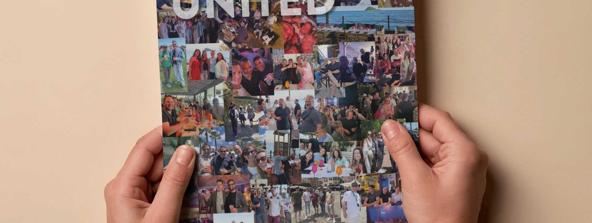 Cover des Jahresmagazins 2025 von Zindel United mit einer Collage aus Projekt-, Team- und Eventmomenten aus dem Unternehmensjahr.